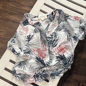 Cloth & Stone Tropical Print Button Down Shirt - Black, White, Pink